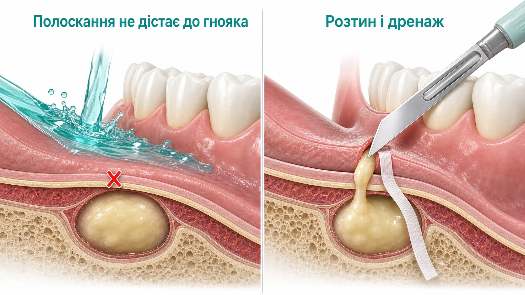 Почему полоскание не выводит гной и как врач делает разрез с дренажем