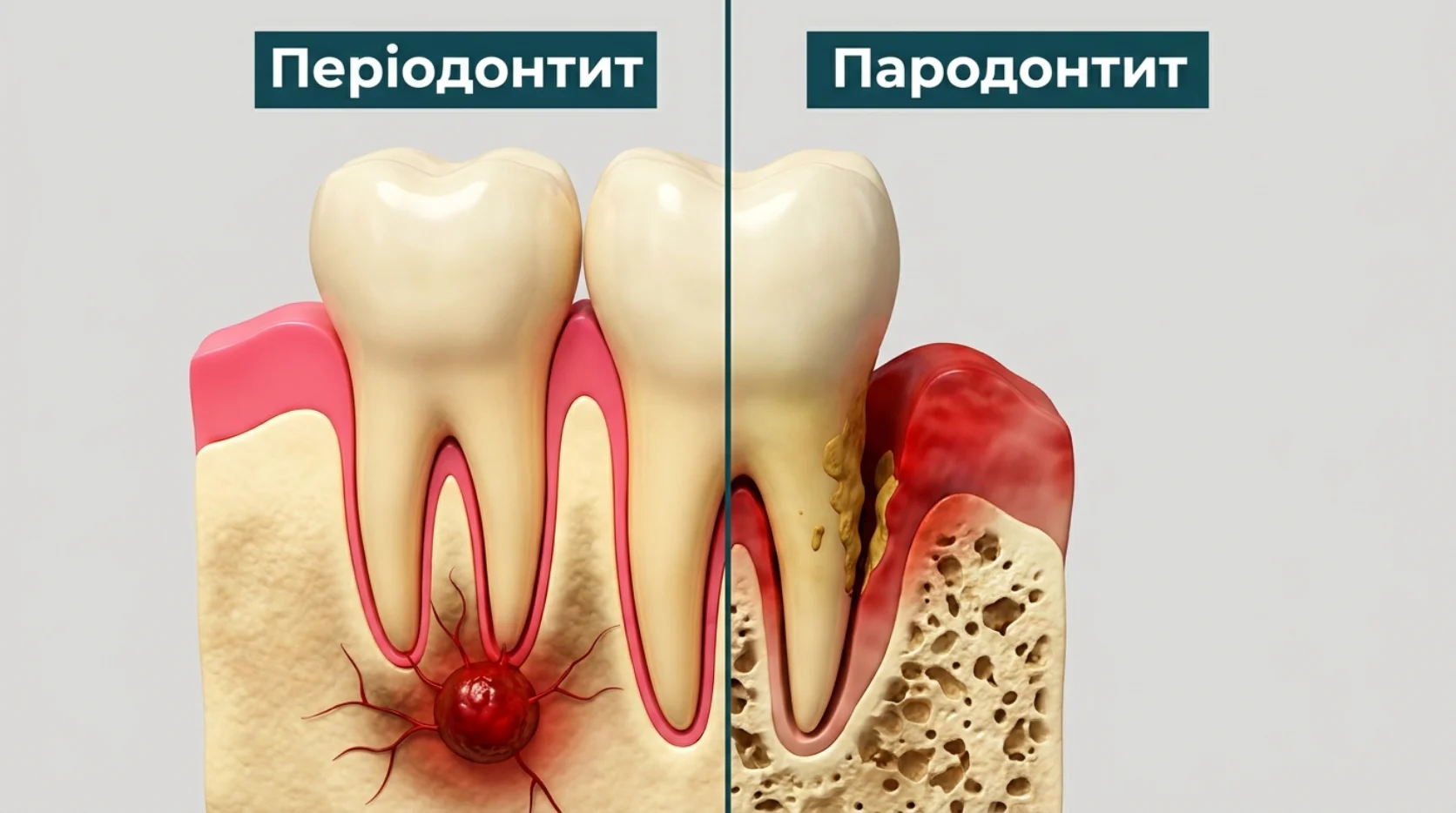 Чем периодонтит отличается от пародонтита: очаг у верхушки корня против убыли кости вдоль корня